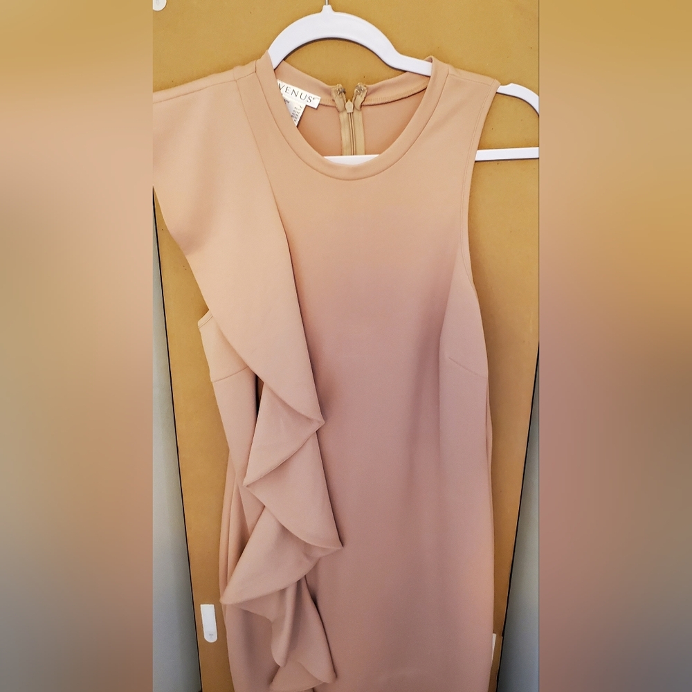 Peach Ruffled Asymmetrical Sheath Dress